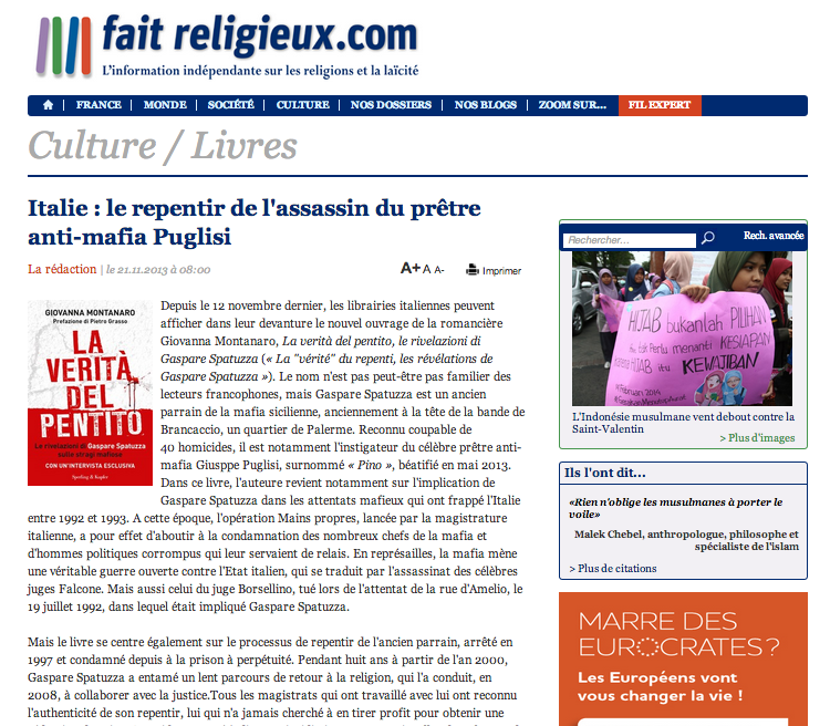 Italie: le repentir de l'assassin du prêtre anti-mafia Puglisi - fait religieux - 21-11-2013