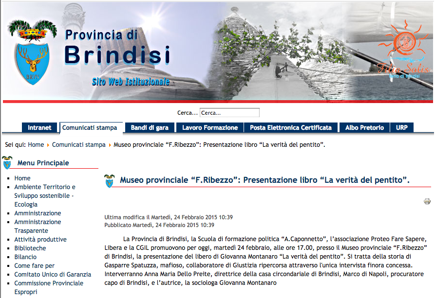 La Verità del Pentito - Provincia di Brindisi - 24 02 2015